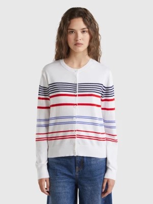 Zdjęcie produktu Benetton, Striped Cardigan In Pure Cotton, size XL, White, Women United Colors of Benetton