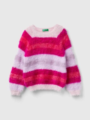 Zdjęcie produktu Benetton, Striped Sweater In Faux Fur, size 116, Pink, Kids United Colors of Benetton