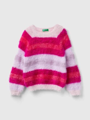 Zdjęcie produktu Benetton, Striped Sweater In Faux Fur, size 82, Pink, Kids United Colors of Benetton