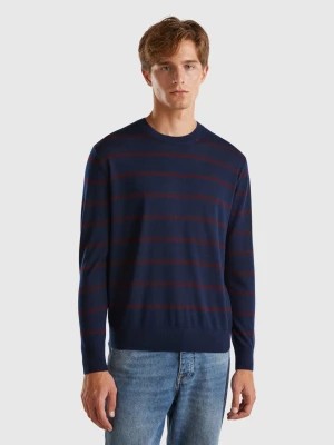 Zdjęcie produktu Benetton, Striped Sweater In Pure Merino Wool, size L, Dark Blue, Men United Colors of Benetton