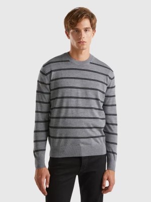 Zdjęcie produktu Benetton, Striped Sweater In Pure Merino Wool, size L, Gray, Men United Colors of Benetton