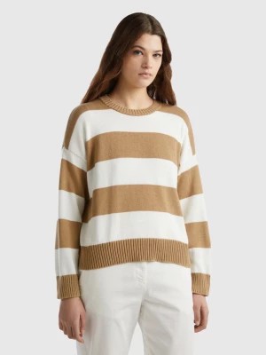 Zdjęcie produktu Benetton, Striped Sweater In Tricot Cotton, size L, Camel, Women United Colors of Benetton