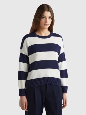Zdjęcie produktu Benetton, Striped Sweater In Tricot Cotton, size L, Dark Blue, Women United Colors of Benetton