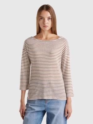 Zdjęcie produktu Benetton, Striped T-shirt With 3/4 Sleeves, size M, Brown, Women United Colors of Benetton