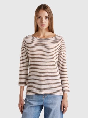 Zdjęcie produktu Benetton, Striped T-shirt With 3/4 Sleeves, size XXS, Brown, Women United Colors of Benetton