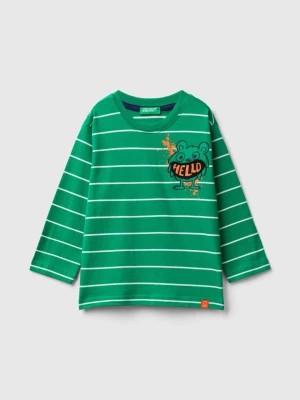 Zdjęcie produktu Benetton, Striped T-shirt With Applique, size 110, Green, Kids United Colors of Benetton