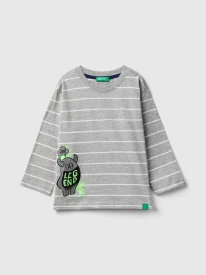 Zdjęcie produktu Benetton, Striped T-shirt With Applique, size 116, Gray, Kids United Colors of Benetton