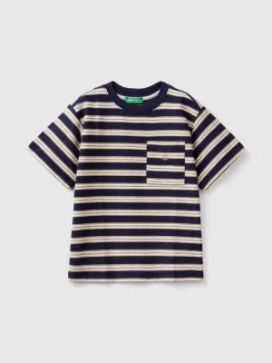 Zdjęcie produktu Benetton, Striped T-shirt With Pocket, size 110, Dark Blue, Kids United Colors of Benetton
