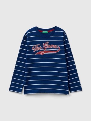 Zdjęcie produktu Benetton, Striped T-shirt With Slogan, size L, Blue, Kids United Colors of Benetton