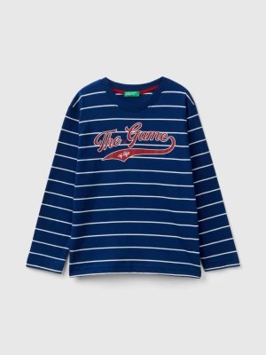 Zdjęcie produktu Benetton, Striped T-shirt With Slogan, size XL, Blue, Kids United Colors of Benetton