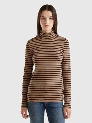 Zdjęcie produktu Benetton, Striped Turtleneck T-shirt, size L, Camel, Women United Colors of Benetton