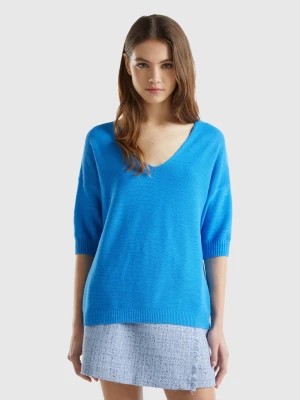 Zdjęcie produktu Benetton, Sweater In Linen And Cotton Blend, size L, Blue, Women United Colors of Benetton