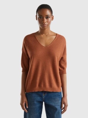 Zdjęcie produktu Benetton, Sweater In Linen And Cotton Blend, size M, Brown, Women United Colors of Benetton