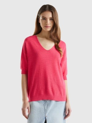 Zdjęcie produktu Benetton, Sweater In Linen And Cotton Blend, size S, Fuchsia, Women United Colors of Benetton