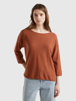 Zdjęcie produktu Benetton, Sweater In Linen Blend With 3/4 Sleeves, size L, Brown, Women United Colors of Benetton