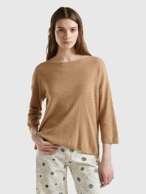 Zdjęcie produktu Benetton, Sweater In Linen Blend With 3/4 Sleeves, size M, Beige, Women United Colors of Benetton