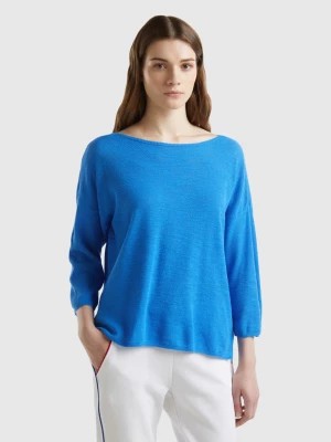 Zdjęcie produktu Benetton, Sweater In Linen Blend With 3/4 Sleeves, size S, Blue, Women United Colors of Benetton