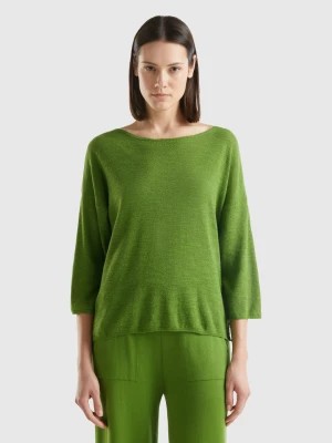 Zdjęcie produktu Benetton, Sweater In Linen Blend With 3/4 Sleeves, size S, Military Green, Women United Colors of Benetton