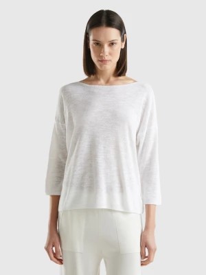 Zdjęcie produktu Benetton, Sweater In Linen Blend With 3/4 Sleeves, size XL, White, Women United Colors of Benetton