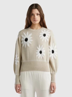 Zdjęcie produktu Benetton, Sweater With Floral Inlay, size L, Beige, Women United Colors of Benetton