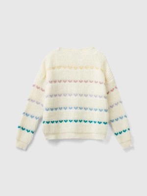 Zdjęcie produktu Benetton, Sweater With Heart Inlay, size 3XL, Creamy White, Kids United Colors of Benetton