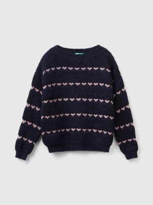 Zdjęcie produktu Benetton, Sweater With Heart Inlay, size S, Dark Blue, Kids United Colors of Benetton