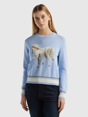 Zdjęcie produktu Benetton, Sweater With Horse Inlay, size M, Sky Blue, Women United Colors of Benetton