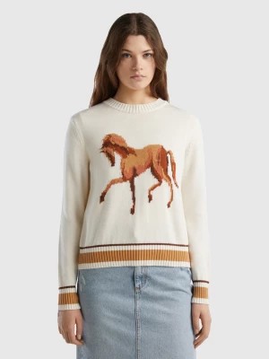 Zdjęcie produktu Benetton, Sweater With Horse Inlay, size S, Creamy White, Women United Colors of Benetton