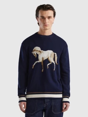 Zdjęcie produktu Benetton, Sweater With Horse Inlay, size S, Dark Blue, Men United Colors of Benetton