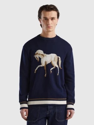 Zdjęcie produktu Benetton, Sweater With Horse Inlay, size XXL, Dark Blue, Men United Colors of Benetton
