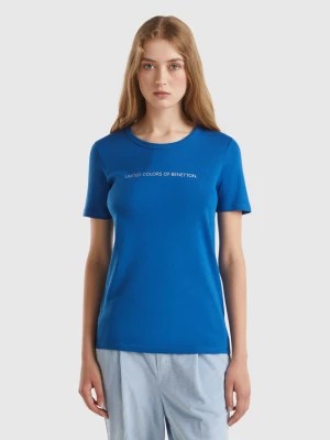 Zdjęcie produktu Benetton, T-shirt In 100% Cotton With Glitter Print Logo, size L, Air Force Blue, Women United Colors of Benetton