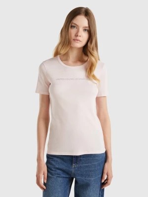 Zdjęcie produktu Benetton, T-shirt In 100% Cotton With Glitter Print Logo, size L, Pastel Pink, Women United Colors of Benetton