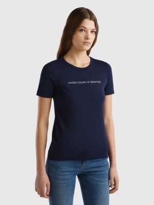 Zdjęcie produktu Benetton, T-shirt In 100% Cotton With Glitter Print Logo, size M, Dark Blue, Women United Colors of Benetton