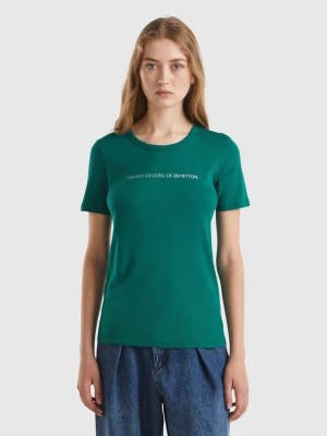 Zdjęcie produktu Benetton, T-shirt In 100% Cotton With Glitter Print Logo, size M, Dark Green, Women United Colors of Benetton