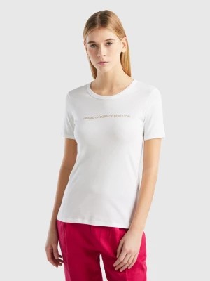 Zdjęcie produktu Benetton, T-shirt In 100% Cotton With Glitter Print Logo, size S, White, Women United Colors of Benetton