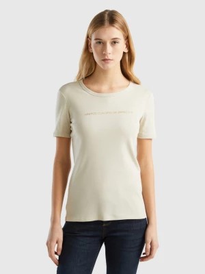 Zdjęcie produktu Benetton, T-shirt In 100% Cotton With Glitter Print Logo, size XL, Beige, Women United Colors of Benetton