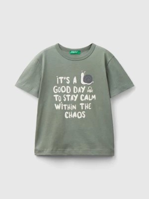 Zdjęcie produktu Benetton, T-shirt In Organic Cotton With Print, size 82, Military Green, Kids United Colors of Benetton