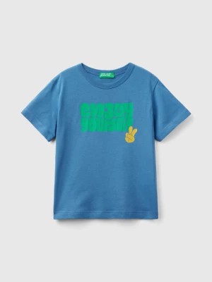 Zdjęcie produktu Benetton, T-shirt In Organic Cotton With Print, size 90, Blue, Kids United Colors of Benetton