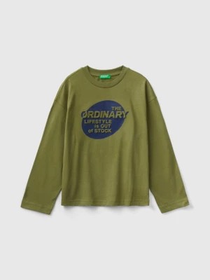 Zdjęcie produktu Benetton, T-shirt In Warm Cotton With Print, size 2XL, Military Green, Kids United Colors of Benetton