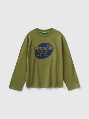Zdjęcie produktu Benetton, T-shirt In Warm Cotton With Print, size S, Military Green, Kids United Colors of Benetton