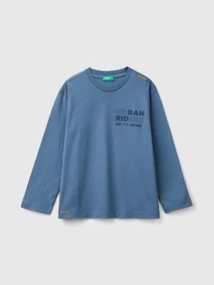 Zdjęcie produktu Benetton, T-shirt In Warm Cotton With Slogan Print, size 3XL, Air Force Blue, Kids United Colors of Benetton