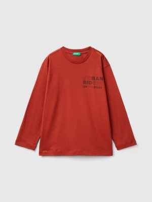 Zdjęcie produktu Benetton, T-shirt In Warm Cotton With Slogan Print, size S, Brick Red, Kids United Colors of Benetton