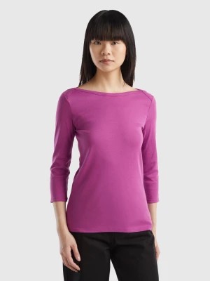 Zdjęcie produktu Benetton, T-shirt With Boat Neck In 100% Cotton, size M, Violet, Women United Colors of Benetton