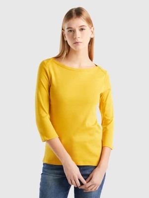Zdjęcie produktu Benetton, T-shirt With Boat Neck In 100% Cotton, size M, Yellow, Women United Colors of Benetton