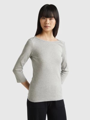 Zdjęcie produktu Benetton, T-shirt With Boat Neck In 100% Cotton, size S, Light Gray, Women United Colors of Benetton