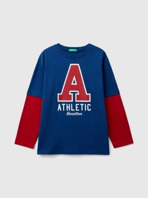 Zdjęcie produktu Benetton, T-shirt With Double Sleeve In Organic Cotton, size 2XL, Blue, Kids United Colors of Benetton