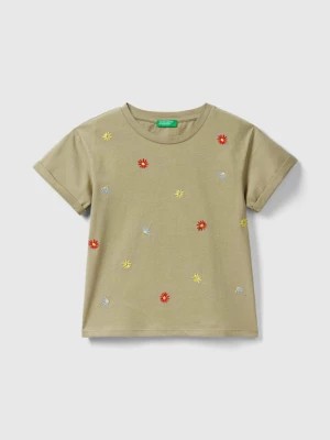 Zdjęcie produktu Benetton, T-shirt With Embroidered Flowers, size L, Light Green, Kids United Colors of Benetton