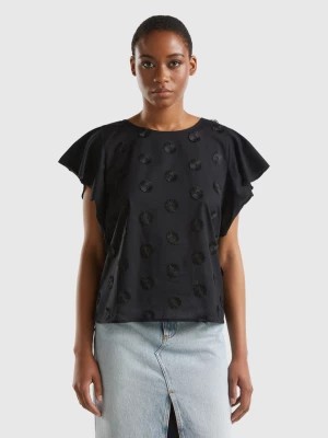 Zdjęcie produktu Benetton, T-shirt With Embroidered Flowers, size XXS, Black, Women United Colors of Benetton