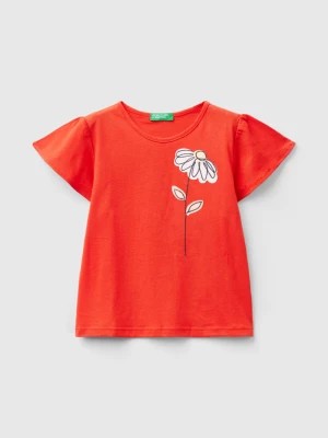 Zdjęcie produktu Benetton, T-shirt With Floral Embroidery, size 110, Red, Kids United Colors of Benetton