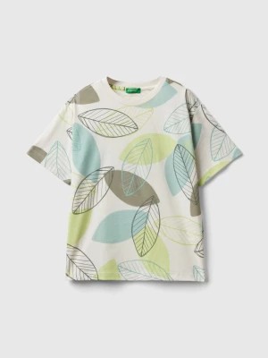Zdjęcie produktu Benetton, T-shirt With Foliage Print, size M, Creamy White, Kids United Colors of Benetton